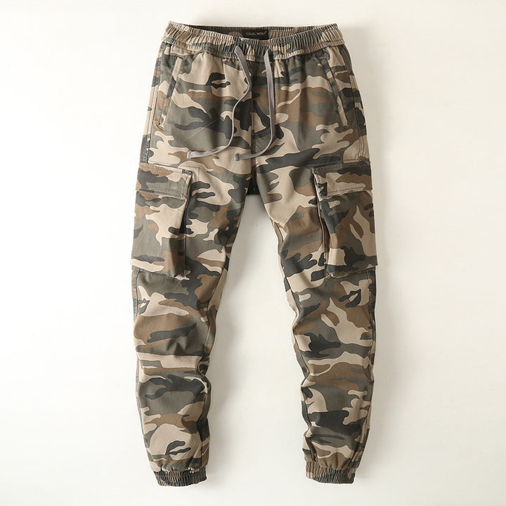 Herren Slim-Fit Cargohose im Tarnmuster mit elastischem Tunnelzugbund und verstärkten Knien Echoarchiv