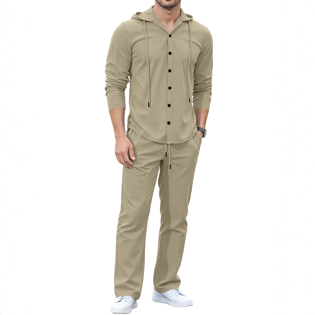 Herren Lässiges Knopf‑Hoodie Lounge‑Set aus Jersey mit Kordelzug und Komfort‑Jogger – Cavarno