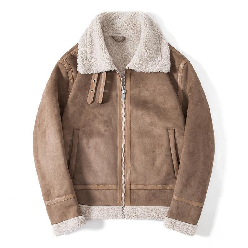 Herren Fliegerjacke aus Kunstlammfell mit Teddyfutter und Reißverschluss – Taviero
