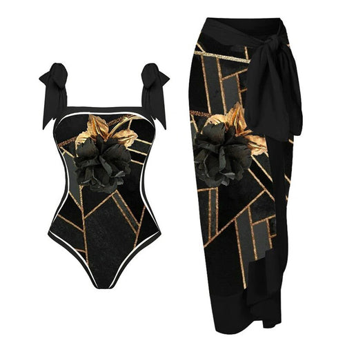Damen Badeanzug-Set mit elegantem Floral-Design und passender Strandhose Echo Archiv