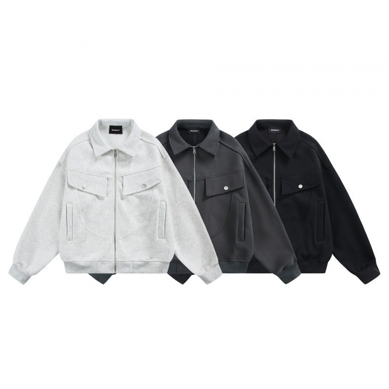Unisex Zip-Sweatjacke mit aufgesetzten Brustklappen und geripptem Saum Echo Archiv
