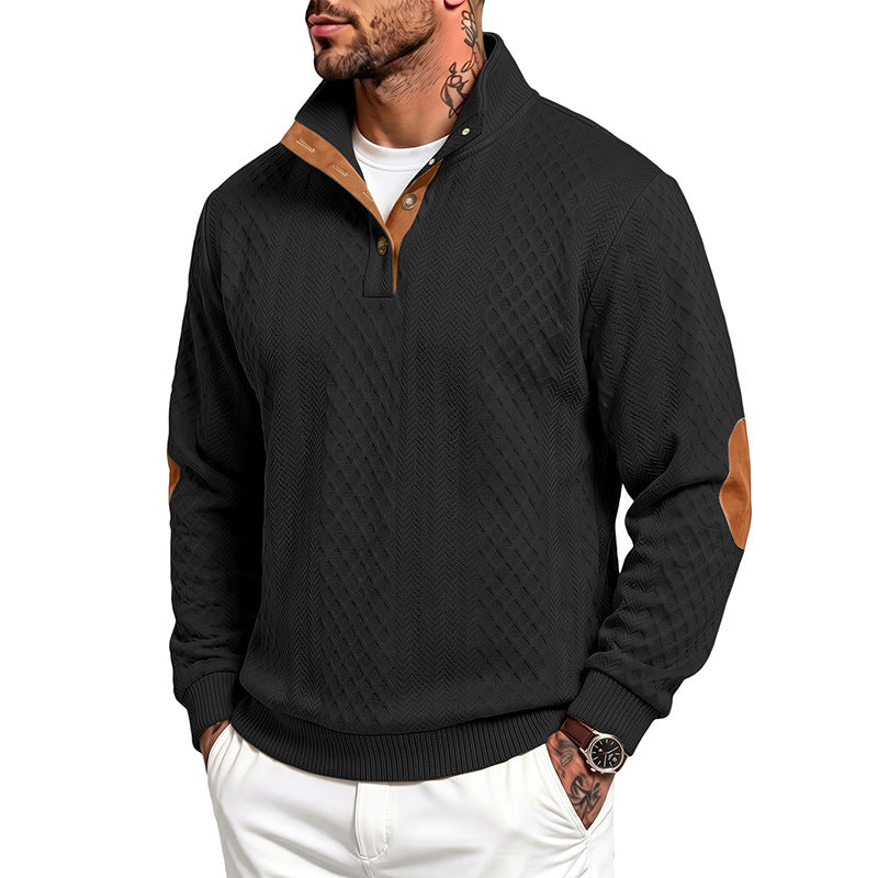 Herren Feinstrukturierter Troyer-Pullover mit Kragenbesatz und Ellbogen-Patches – Norvane