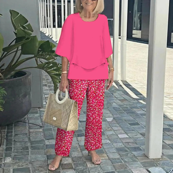 Damen nan Lagen-Tunika mit Cape-Ärmeln und knöchellanger Geradebeinhose mit Grafikprint Echo Archiv