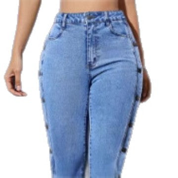 Damen hochtaillierte Skinny-Jeans mit seitlichen Druckknopfdetails Echo Archiv