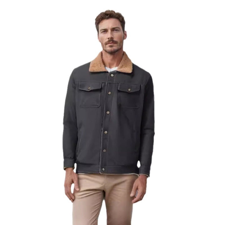 Herren lässige Jacke mit Kunstfellkragen und praktischen Taschen Echoarchiv