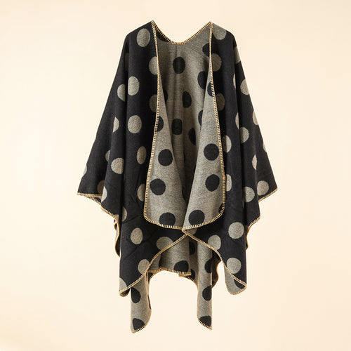 Damen Wendbarer Oversize-Capeponcho aus Jacquardstrick mit Zierstichkante – Célinea