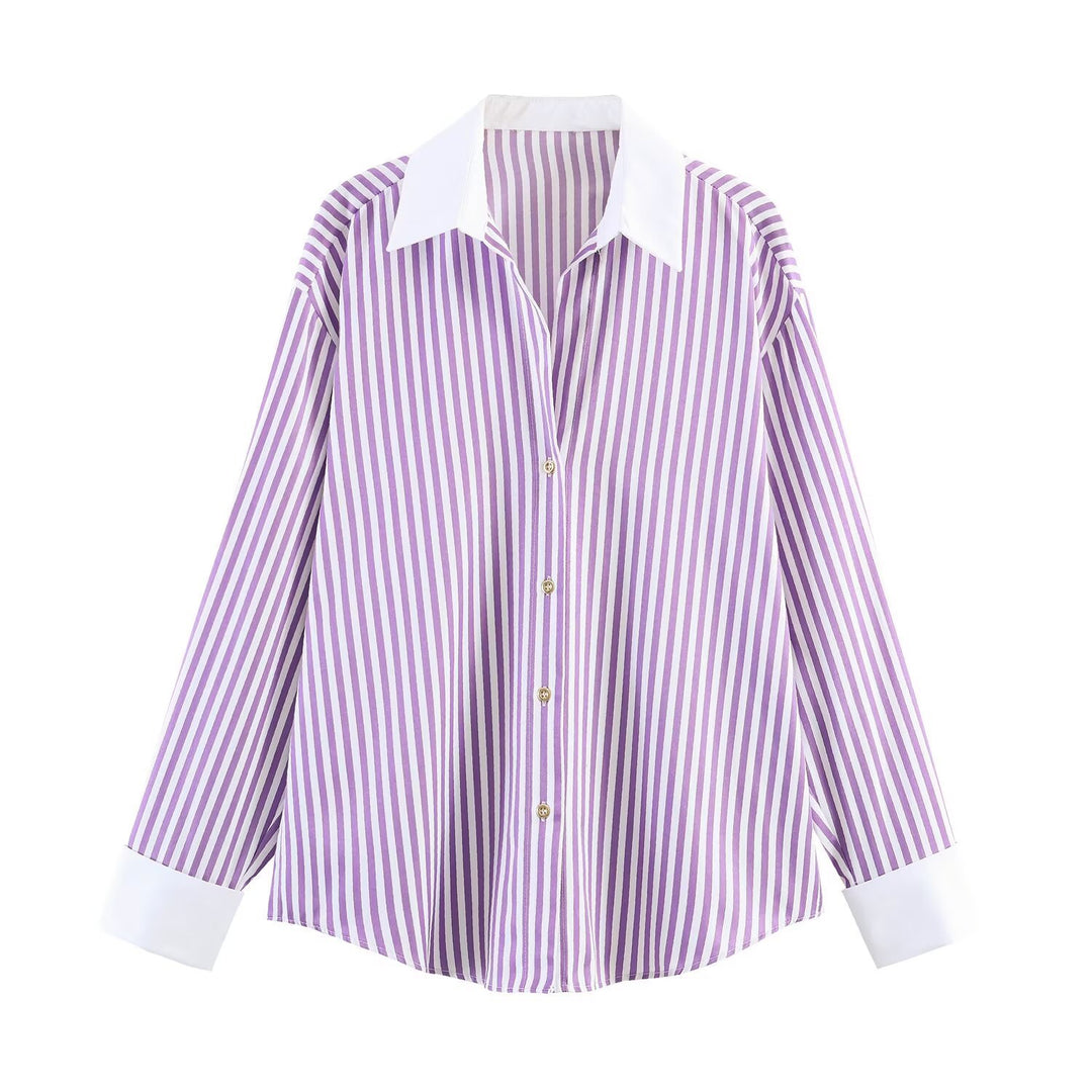 Damen nan oversized Hemd mit Kontrastkragen und Manschetten Echo Archiv