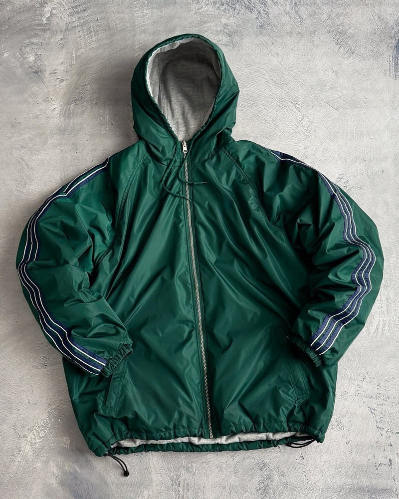 Unisex nan weit geschnittene Windjacke mit Kapuze wattiertem Fleeceinnenfutter Tunnelzugsaum und Zierstreifen an Ärmeln Echo Archiv