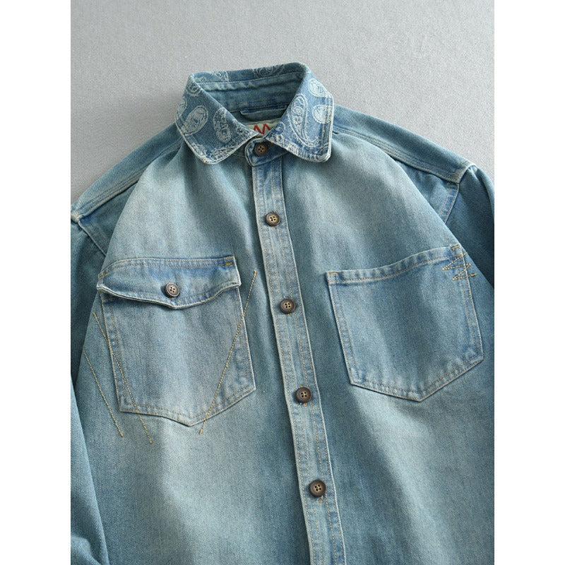 Unisex Overshirt aus gewaschenem Denim mit Relaxed‑Schnitt und Pattentaschen Echoarchiv