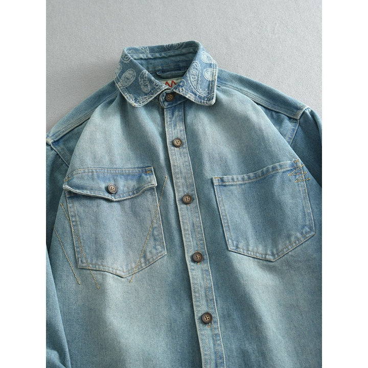 Unisex Overshirt aus gewaschenem Denim mit Relaxed‑Schnitt und Pattentaschen Echoarchiv