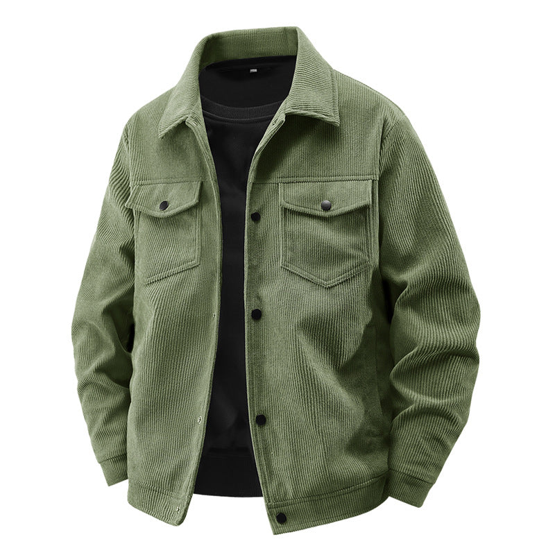 Herren nan gefütterte Kordjacke im Trucker-Stil mit Druckknopfverschluss und aufgesetzten Brusttaschen Echo Archiv