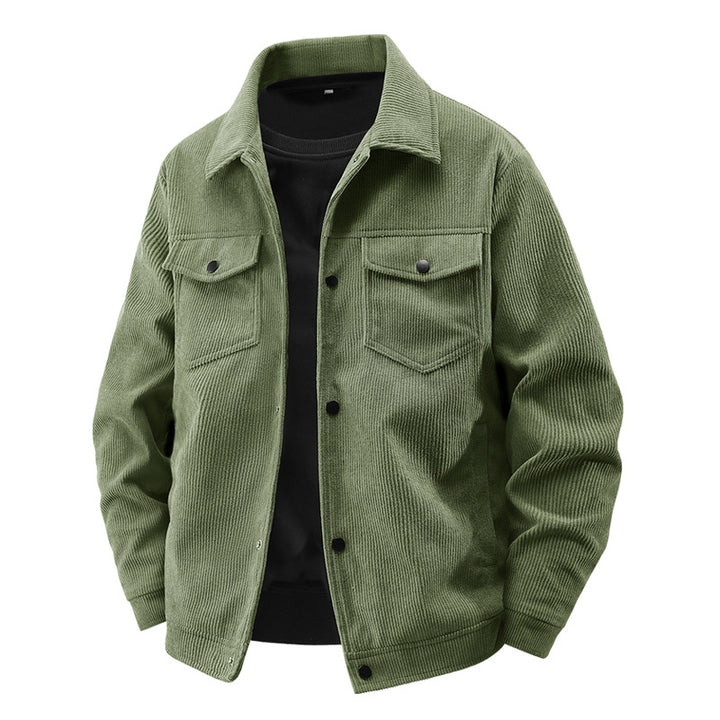 Herren nan gefütterte Kordjacke im Trucker-Stil mit Druckknopfverschluss und aufgesetzten Brusttaschen Echo Archiv