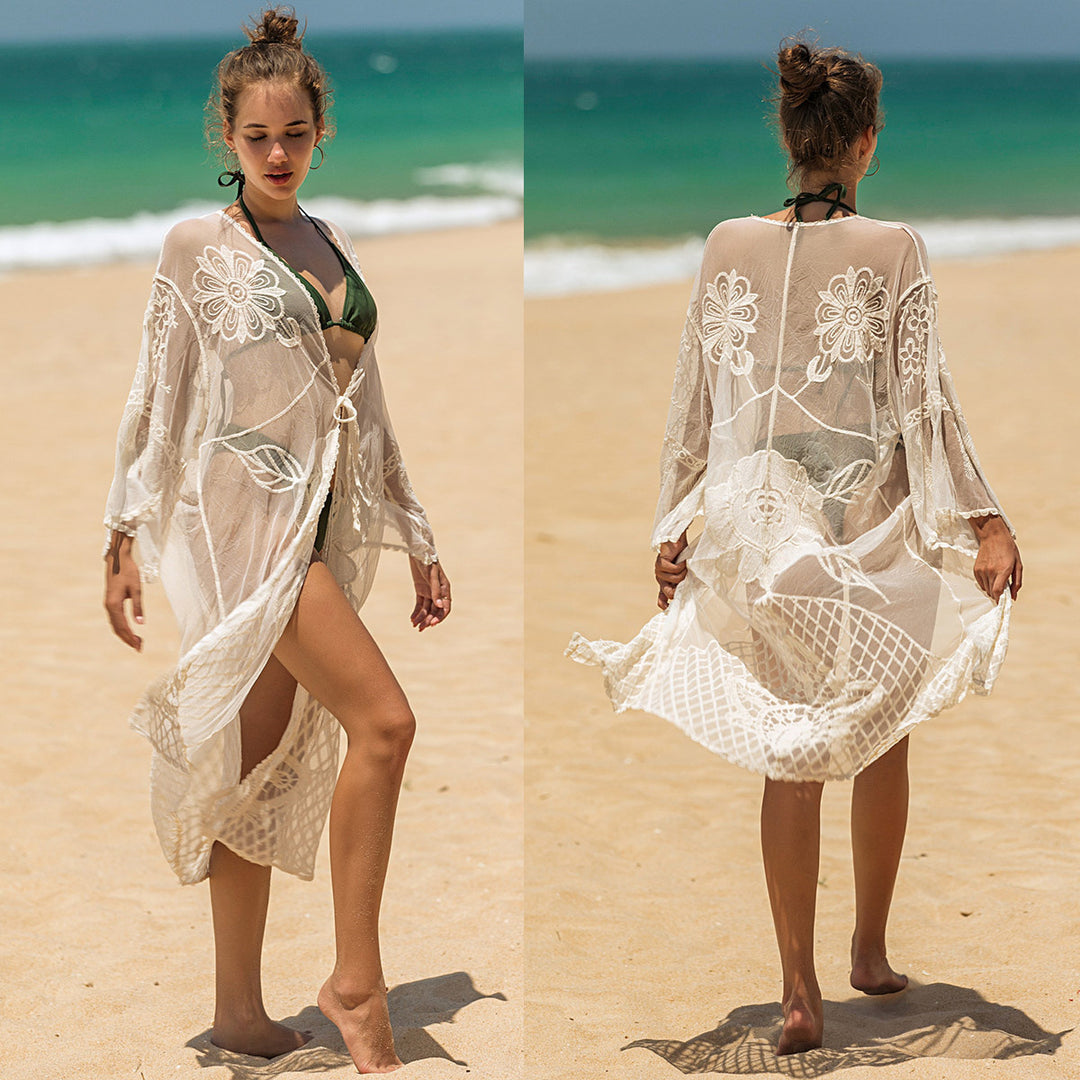 Damen elegante Häkel-Strandtunika mit floralen Details Echo Archiv