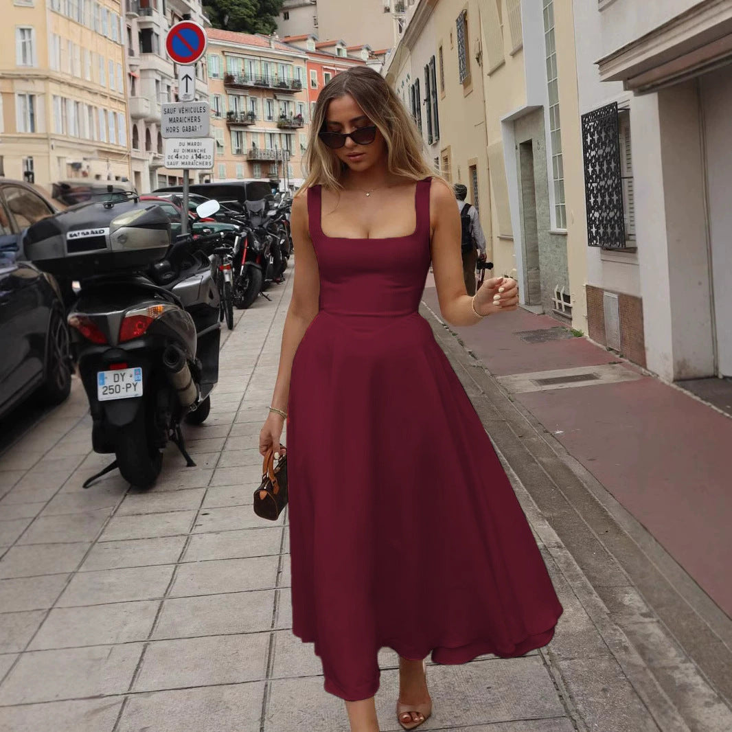 Damen A-Linien Maxikleid mit quadratischem Ausschnitt und fließendem Stoff Echoarchiv