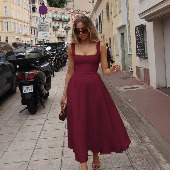 Damen A-Linien Maxikleid mit quadratischem Ausschnitt und fließendem Stoff Echoarchiv