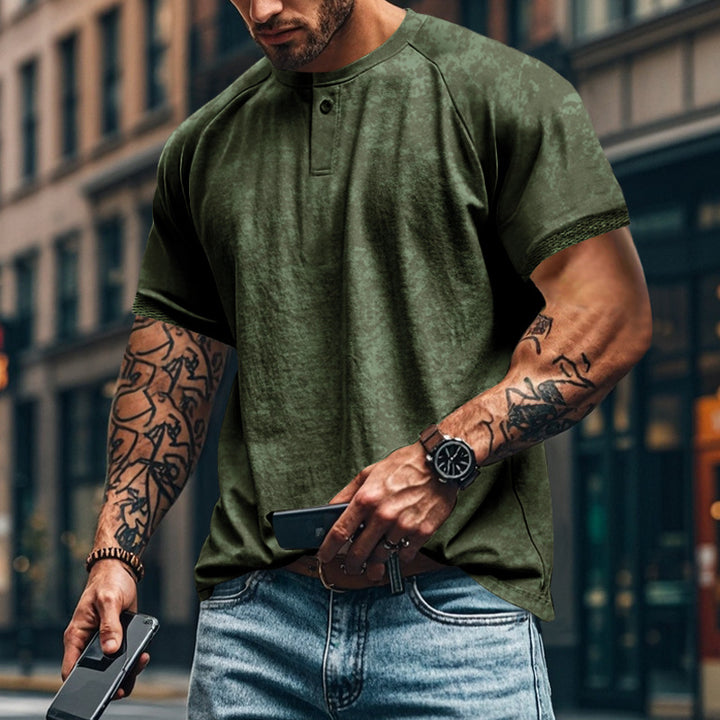 Herren lässiges Henley-T-Shirt mit modischem Knopfleisten-Design und strukturierter Oberfläche Echoarchiv
