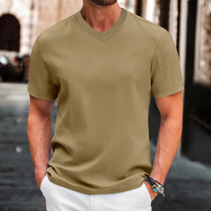 Herren Kurzarm T-Shirt mit strukturiertem Design und V-Ausschnitt Echoarchiv