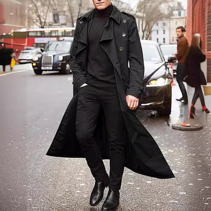 Herren langer Trenchcoat mit modernem Schnitt und praktischen Taschen Echoarchiv