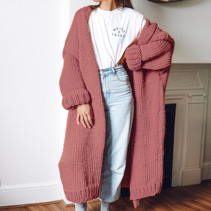 Damen Oversize Maxi Grobstrick-Cardigan mit offener Front und voluminösen Ärmeln Echo Archiv