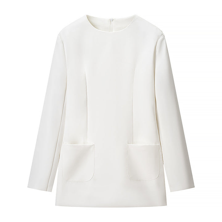 Damen Kurz geschnittenes Shiftkleid mit langen Ärmeln und aufgesetzten Taschen Echo Archiv