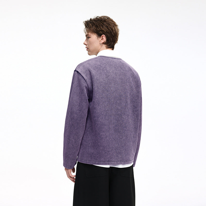 Herren Waffelstrick-Longsleeve mit V‑Schlitzkragen und Relaxed-Fit Echo Archiv