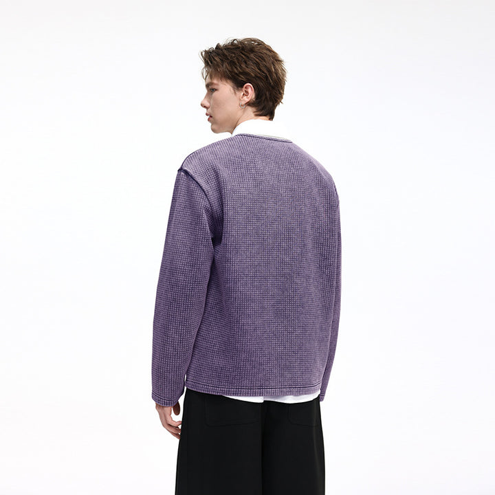 Herren Waffelstrick-Longsleeve mit V‑Schlitzkragen und Relaxed-Fit Echo Archiv