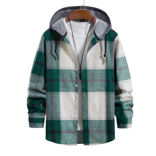 Herren Freizeit-Hemdjacke mit praktischer Kapuze und modernem Karomuster Echoarchiv
