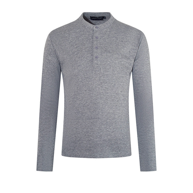 Herren Feinstrick-Langarmshirt mit Stehkragen und Knopfleiste Echoarchiv