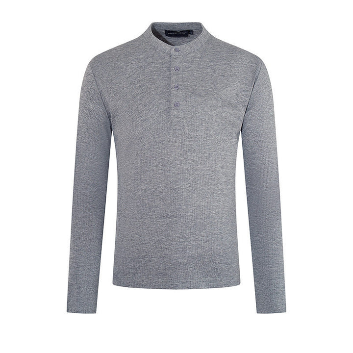 Herren Feinstrick-Langarmshirt mit Stehkragen und Knopfleiste Echoarchiv