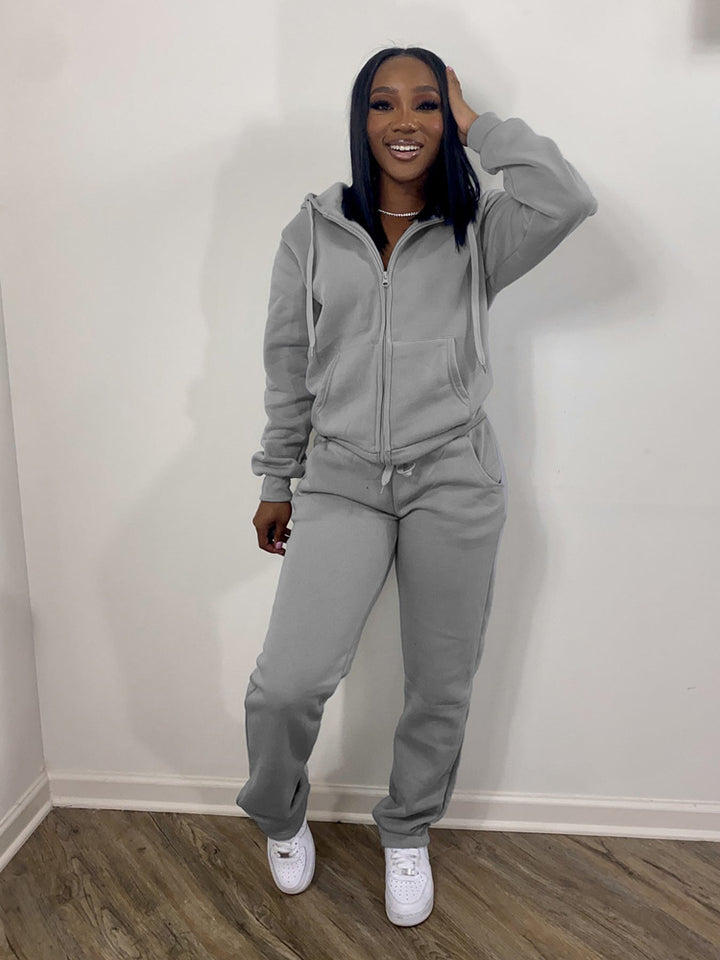Damen nan Komfort-Zip-Hoodie mit taillenhoher Bootcut-Jogginghose Set Echo Archiv