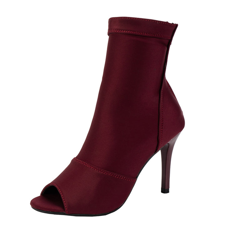 Damen Offene Zehenstiefelette mit Stretchschaft und schmalem Stilettoabsatz Echo Archiv