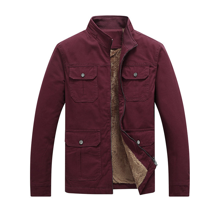 Herren Canvas-Fieldjacke mit Kunstfell-Innenfutter, Utility-Taschen und Stehkragen Echoarchiv