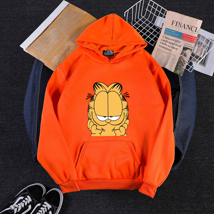Unisex Kapuzensweatshirt mit großflächigem Comicgesicht-Print, weichem Fleece-Innenfutter und Kängurutasche – Auréline