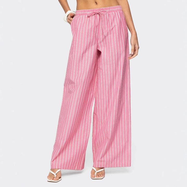 Damen Leichte Palazzohose mit weitem Bein, Tunnelzug und Eingrifftaschen – Avérine