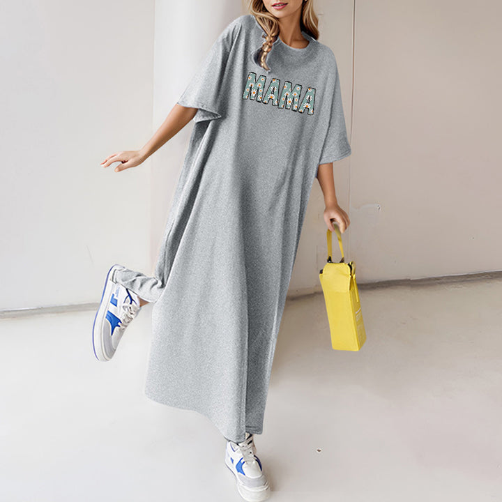 Damen florales Statement-Maxikleid im Oversize-T-Shirt-Stil mit Rundhalsausschnitt – Valéora