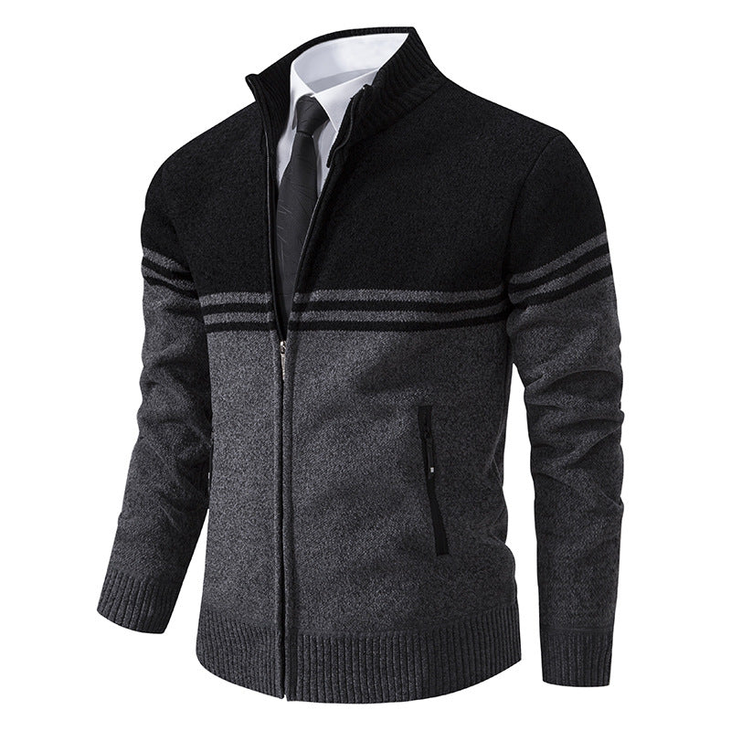 Herren sportliche und modische Strickjacke mit Reißverschluss und kontrastierenden Streifen Echoarchiv