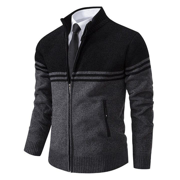 Herren sportliche und modische Strickjacke mit Reißverschluss und kontrastierenden Streifen Echoarchiv