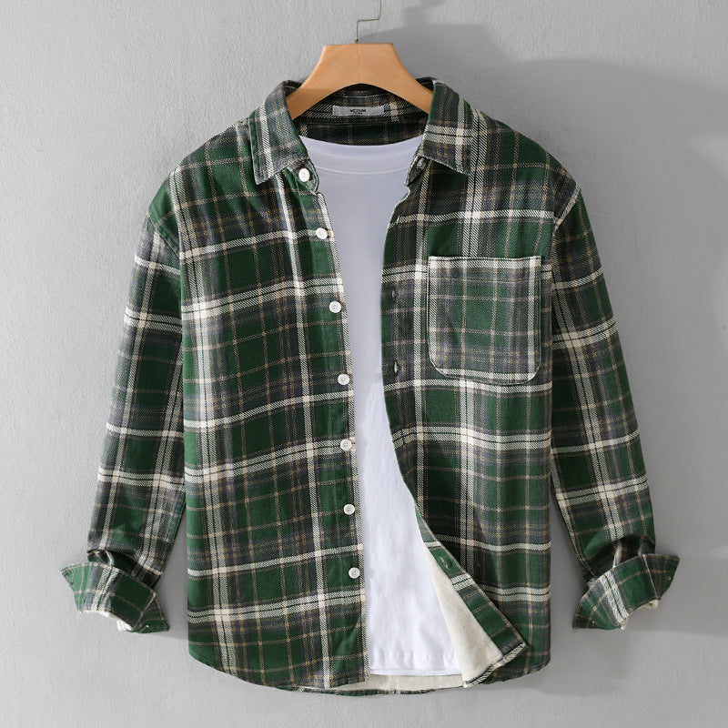 Herren Karierter Flanell-Overshirt im Vintage‑Look mit aufgesetzter Brusttasche und gerundetem Saum Echoarchiv