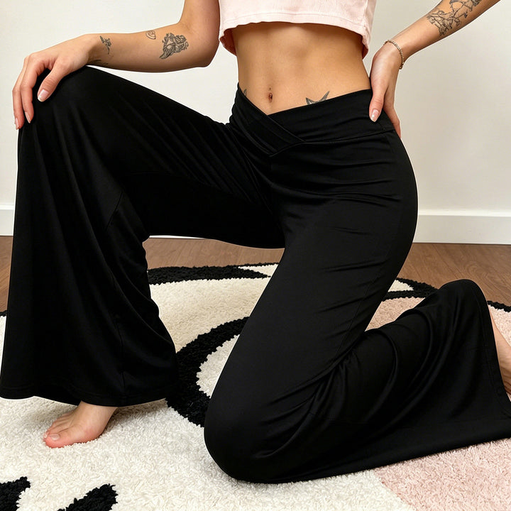 Damen Weite Palazzo-Hose mit V-Bund, Stretch-Jersey und hoher Taille Echo Archiv