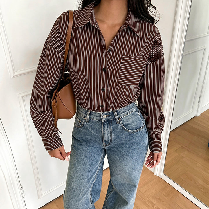 Damen Elegante Bluse mit tailliertem Schnitt und Streifen Echo Archiv