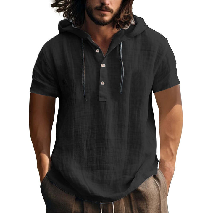 Herren lässiges Kurzarm-Hoodie mit Knopfleiste – Cavarno