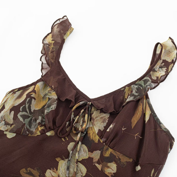 Damen Maxikleid mit zarten Rüschendetails und floralem Muster Echo Archiv