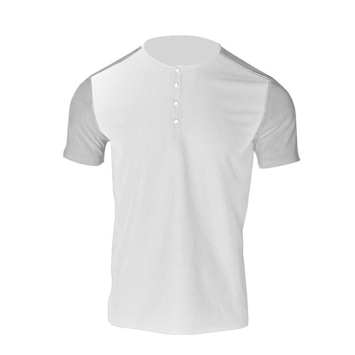 Herren Kurzarm-Hemd mit modischem Henley-Kragen und Kontrastärmel Echoarchiv
