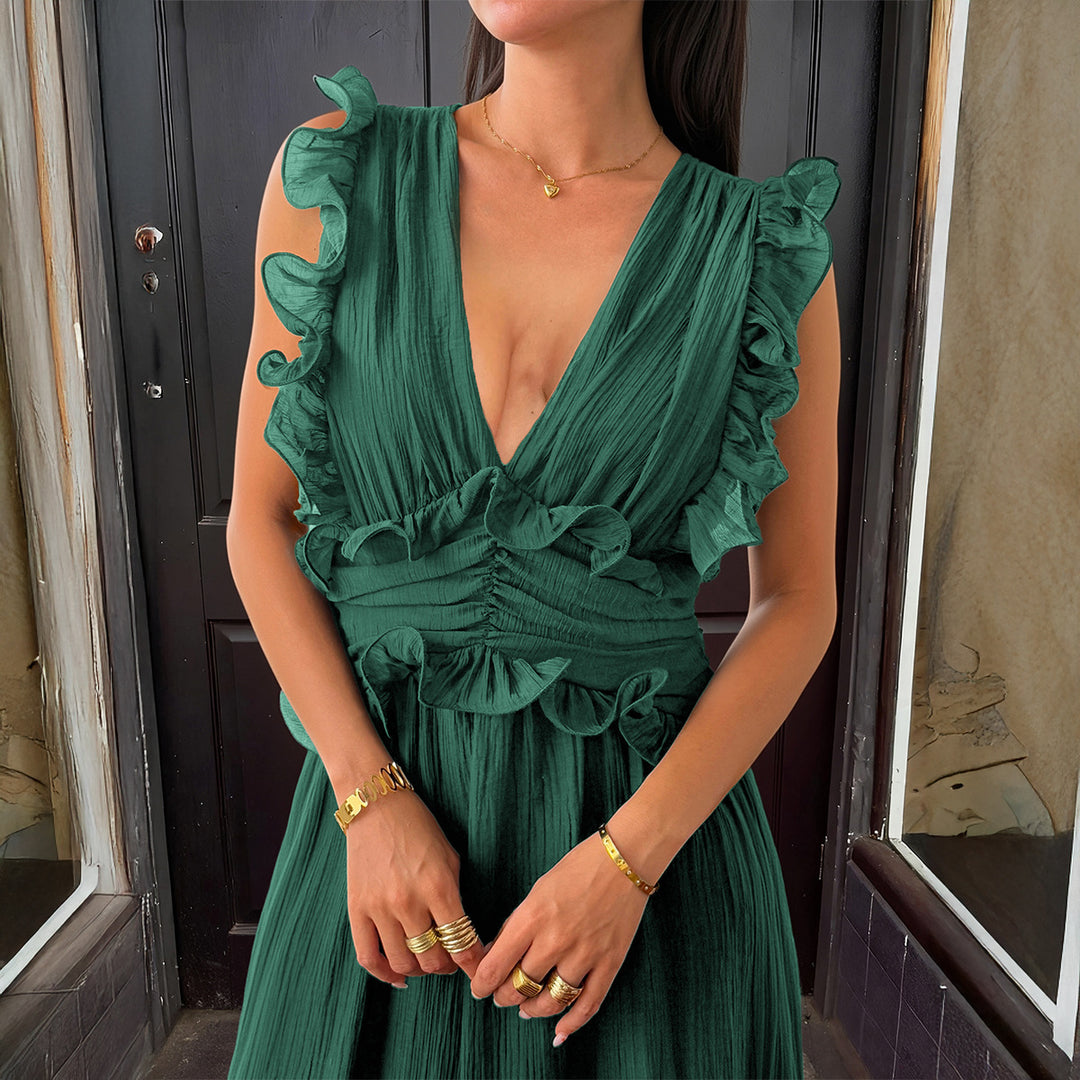 Damen Elegantes Wickelkleid mit Rüschendetails und taillierter Silhouette Echo Archiv