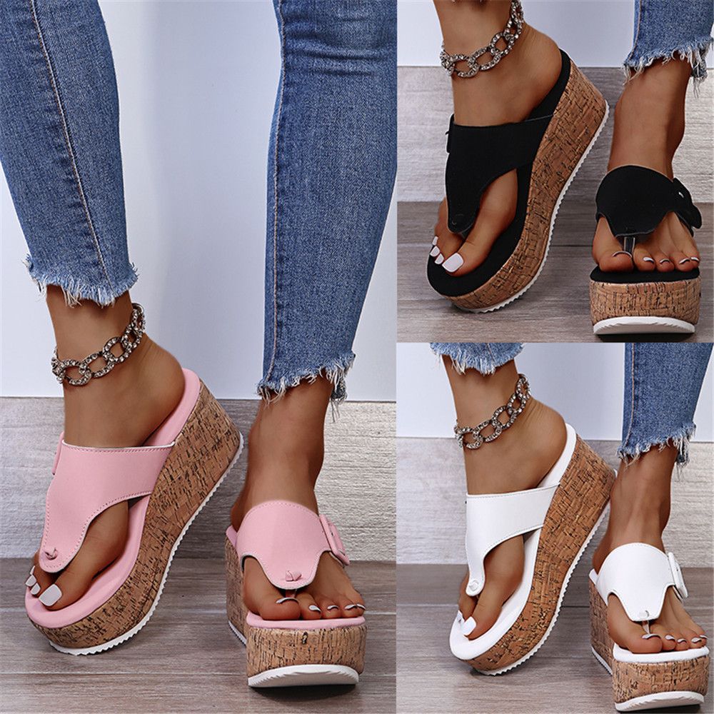 Damen  Keilpantoletten mit Korkplateau und verstellbarem Schnallenriemen Echo Archiv