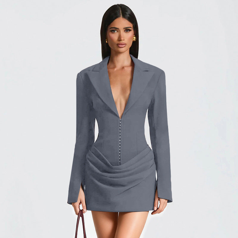 Damen Blazer-Minikleid mit tiefem V-Ausschnitt und eleganter Silhouette Echo Archiv