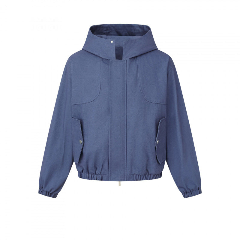 Damen Kurz geschnittene Kapuzen-Blousonjacke mit strukturiertem Gewebe, Pattentaschen und elastischem Saum Echo Archiv