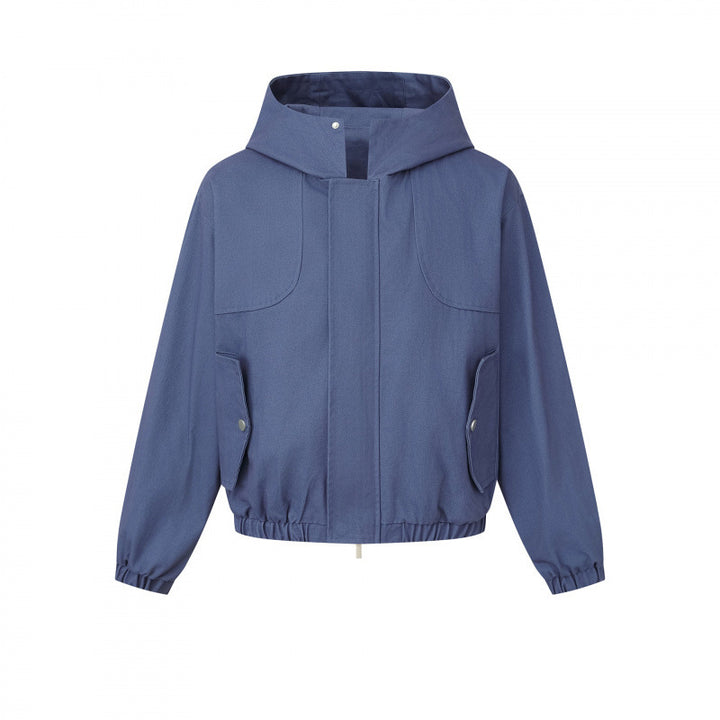 Damen Kurz geschnittene Kapuzen-Blousonjacke mit strukturiertem Gewebe, Pattentaschen und elastischem Saum Echo Archiv
