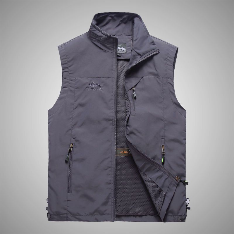 Herren Leichte Multifunktionale Outdoor-Weste mit Reißverschlusstaschen und Stehkragen Echoarchiv