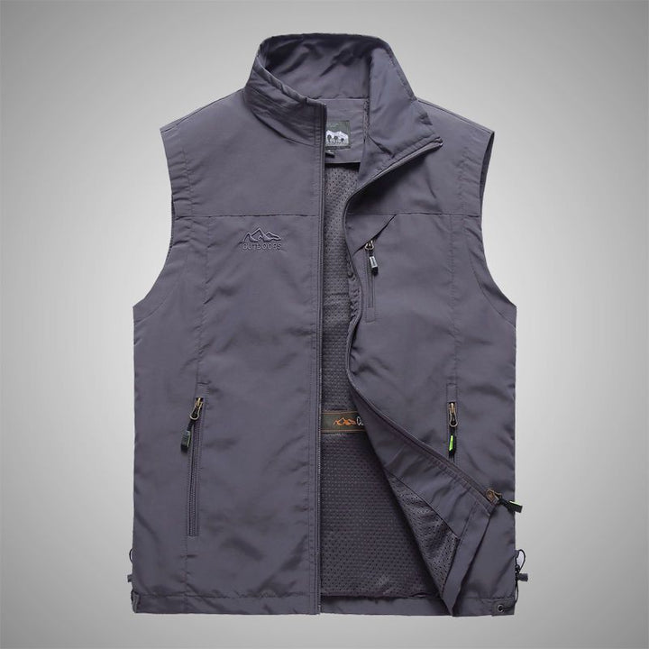 Herren Leichte Multifunktionale Outdoor-Weste mit Reißverschlusstaschen und Stehkragen Echoarchiv